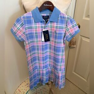 Polo Ralph Lauren Girls' Blue & Pink Plaid Polo Dress nwt size M (8-10) $69.50